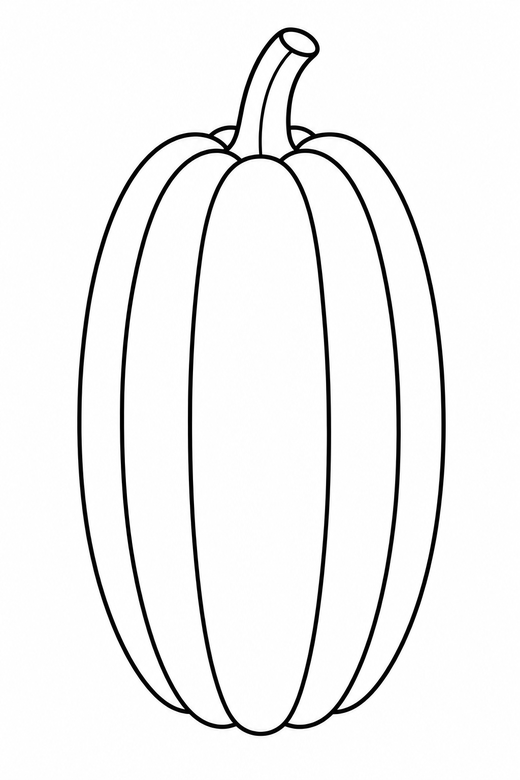 Tall pumpkin: A tall narrow pumpkin with pronounced vertical ribs, free printable coloring page