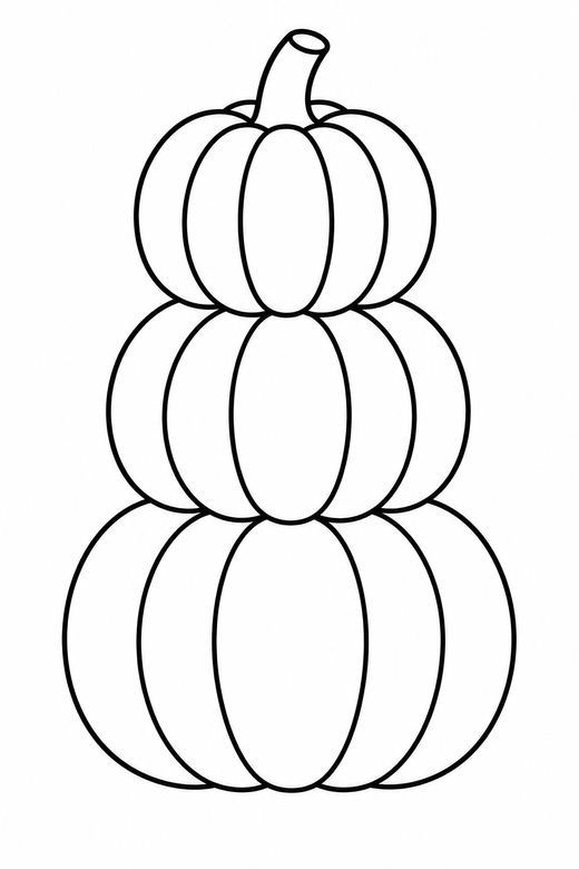Stacked pumpkins: Three pumpkins stacked one on top of another, free printable coloring page