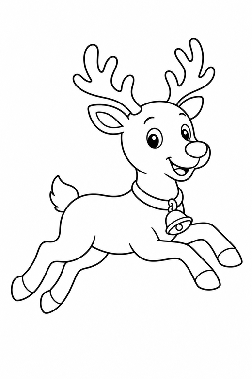 Reindeer leaping: A reindeer mid-leap with legs extended, free printable coloring page
