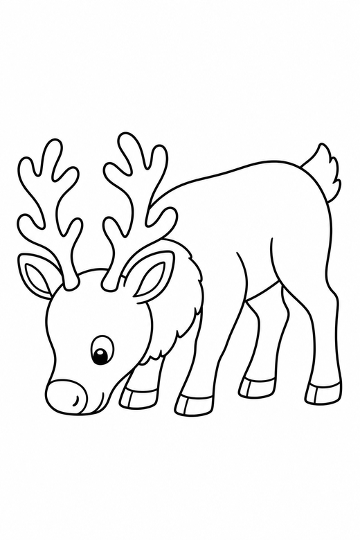 Reindeer grazing: A reindeer with its head lowered to the snow, free printable coloring page