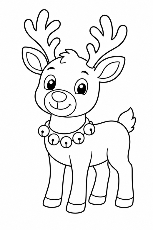 Reindeer with a bell collar: A reindeer wearing a collar of round bells, free printable coloring page