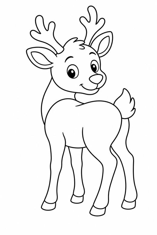 Reindeer looking back: A reindeer turning its head to look over its shoulder, free printable coloring page
