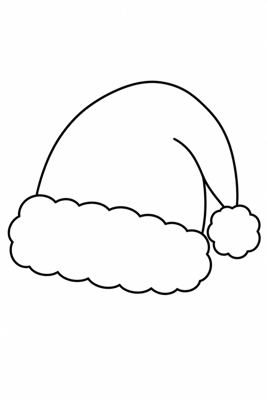 Santa's hat: A Santa hat with a fur trim and a pompom, lying on its side, free printable coloring page