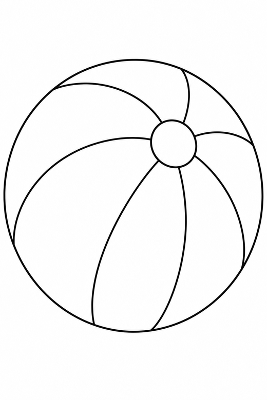 Beach ball: A large beach ball with segmented panels, free printable coloring page