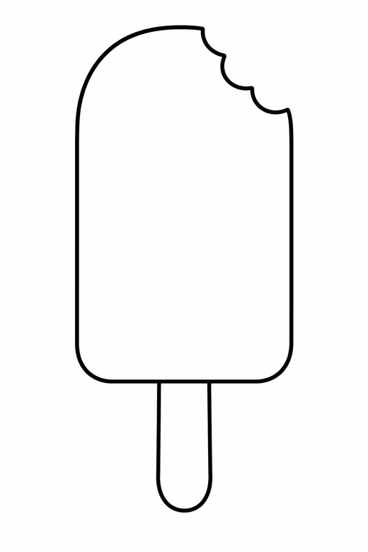 Popsicle on a stick: A popsicle with a bite taken out of one corner, free printable coloring page