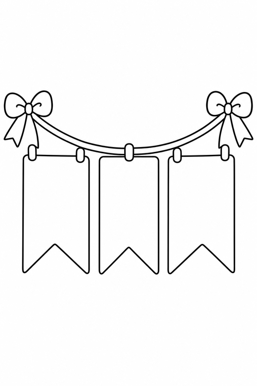 Grateful banner: A hanging banner with blank pennants to write words on, free printable coloring page