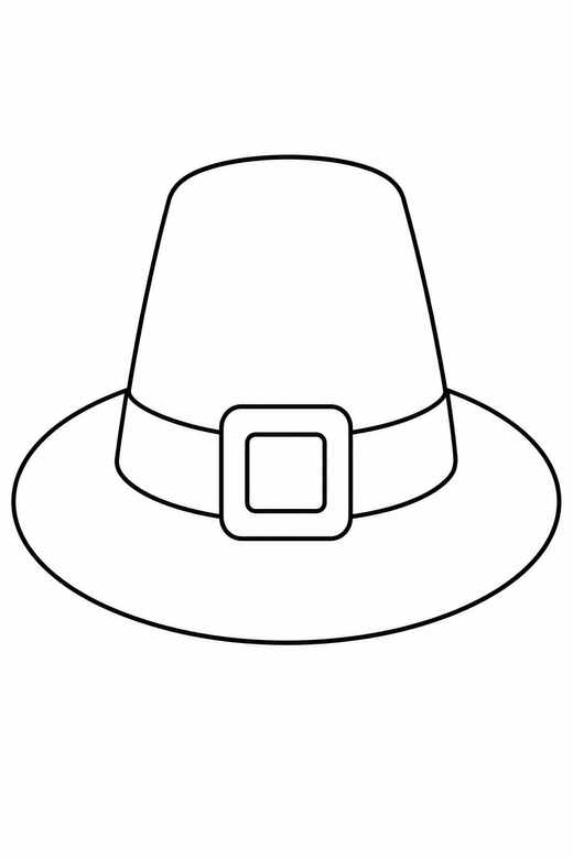 Pilgrim hat and buckle: A wide brimmed hat with a square buckle on the band, free printable coloring page