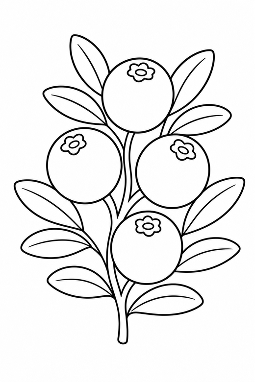 Cranberry sprig: A sprig with round cranberries and narrow leaves, free printable coloring page
