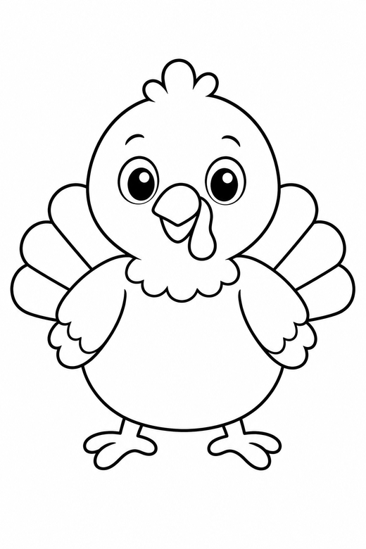 Turkey chick: A small round turkey chick with short tail feathers, free printable coloring page