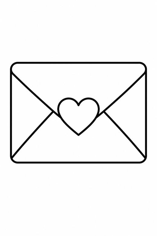 Envelope with a heart seal: A sealed envelope with a heart on the flap, free printable coloring page