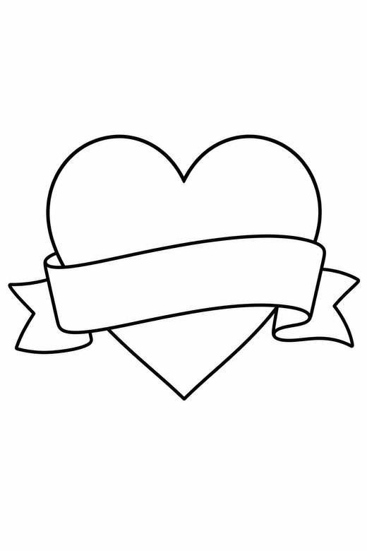 Heart with a banner: A heart crossed by a blank banner ready for a name, free printable coloring page