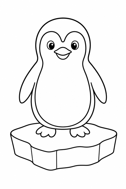 Penguin on ice: A penguin standing on a block of ice, free printable coloring page