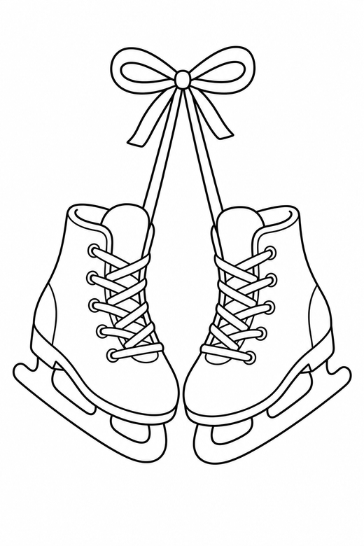 Ice skates: A pair of ice skates tied together by the laces, free printable coloring page