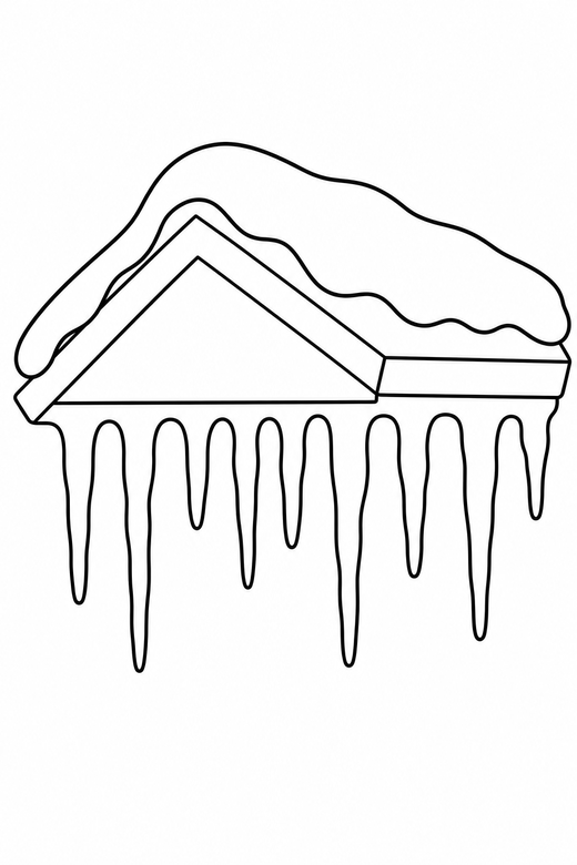 Icicles on a roof edge: A roof edge with a row of hanging icicles, free printable coloring page