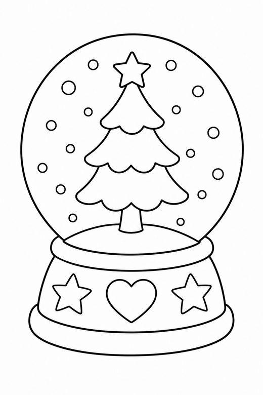 Snow globe: A snow globe on a base with a small tree inside, free printable coloring page